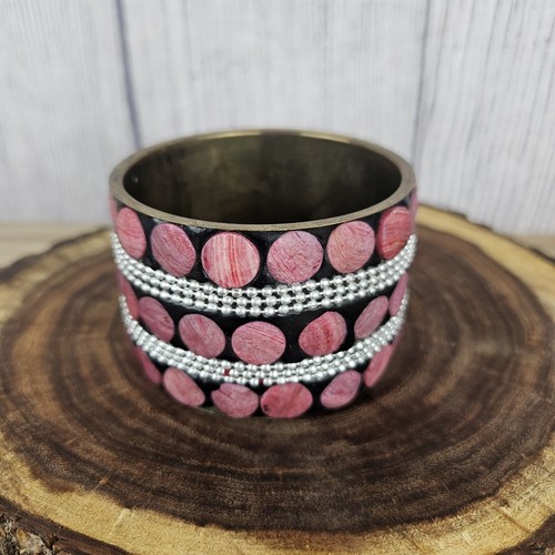 Bracelet bangle Button like Spot like design Vintage solid brass and plastic