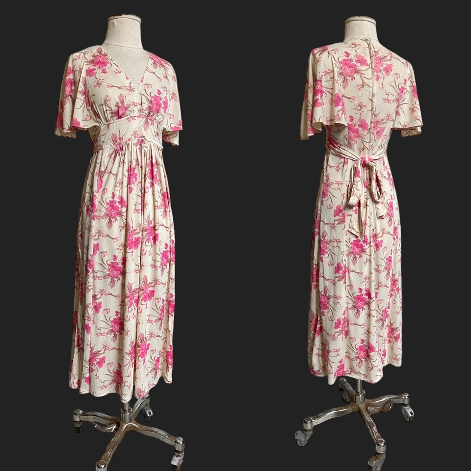 Vestido floral vintage años 70 manga acampanada cintura imperio boho pradera cabaña. Foto 2 de 4