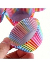 100 PC Rainbow Patterned Cake Paper Cups, Pancake Baking Cups, Family Party Them