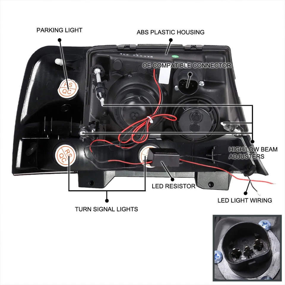 Fits 1998-2000 Ford Ranger Black Halo Projector Headlights+Corner Signal Lamps - Изображение 4 из 4