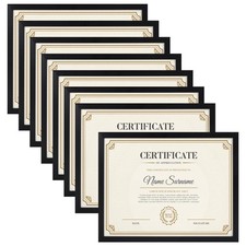 8.5x11 Black Picture Frames Set of 8, 8.5 by 11 Picture Frame for Award Certi...