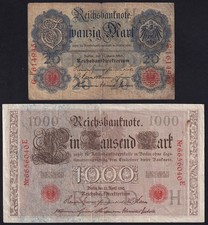 Germany 20 1000 Mark 1910 Vintage Lot 2 Old Paper Money Banknote Collection