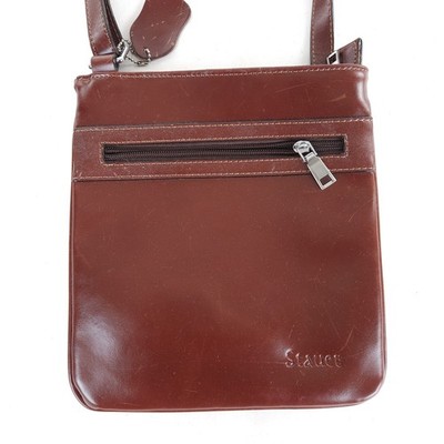Stauer Brown Leather Shoulder Purse Bag Adj Strap Zip Close 10x9