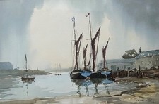 Claude Kitto (Cornish 1913-2004): Cornish Harbour Scene, watercolour, 1990