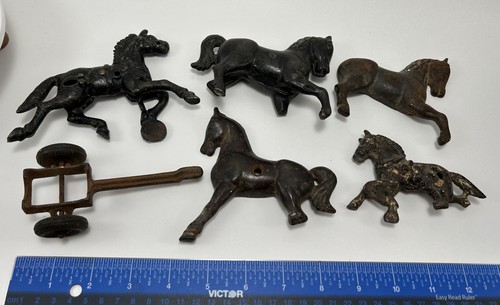 Antique Cast Iron Toy Parts Lot Horses Rider Wheels Hubley Arcade Kenton Era