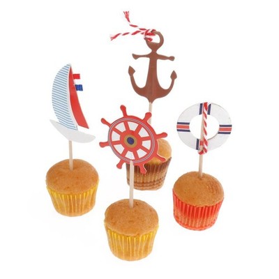 24 Stück Papier Cupcake Picks Im Nautischen Stil Kuchen Topper