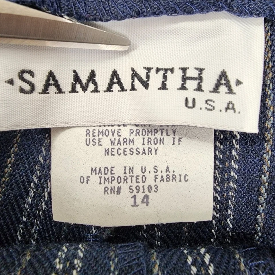 Pantalones vintage Samantha EE. UU. para mujer 14 azules a rayas tiro alto plisados cónicos Foto 4 de 4