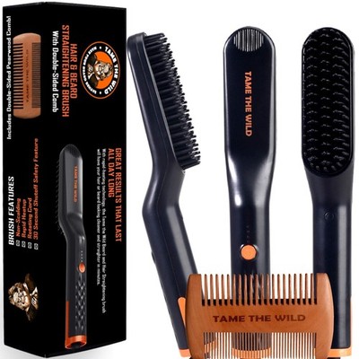 Beard Brush and Straightener for Men Heated Grooming Brush set 2 Piece