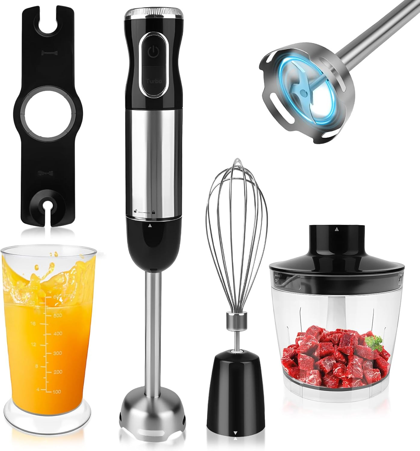 Frullatore a Immersione Design 1000W: L'Eleganza dell'Acciaio Inox 4 in 1