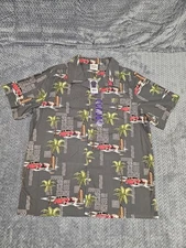 NWT Barefoot in Paradise Aloha Shirt Medium Palm Tree Vintage Car Hawaiian...