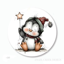 WHIMSICAL PENGUIN w/STAR WAND CHRISTMAS STICKERS FAVORS LABELS ENVELOPE SEALS