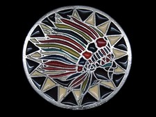 UC13132 VINTAGE 1980 INDIAN CHIEF ART COMMEMORATIVE BELT BUCKLE
