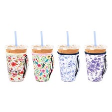 4 Pack Neoprene Cup Sleeves with Handle for Iced & Hot Coffee, Reusable Insul...