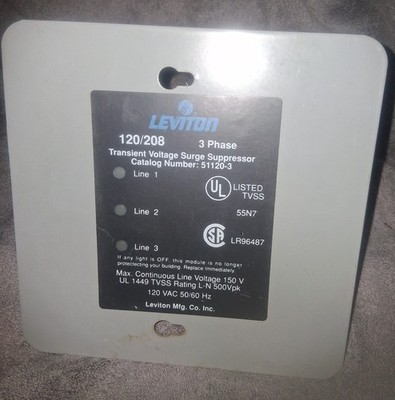 Leviton 51120-3 Transient Voltage Surge Suppressor 3 Phase 120 VAC 50/60 Hz
