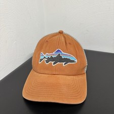 Patagonia Trout Hat Cap Snap Back Adult OS Orange Trucker Cotton Poly Distressed