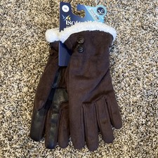 ISOTONER Womens Brown Suede Water Repellent Gloves SmarTouch Black Large NWT
