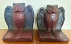 Early Van Briggle Pottery Arts & Crafts Mulberry Glaze Pair of Owl Bookends