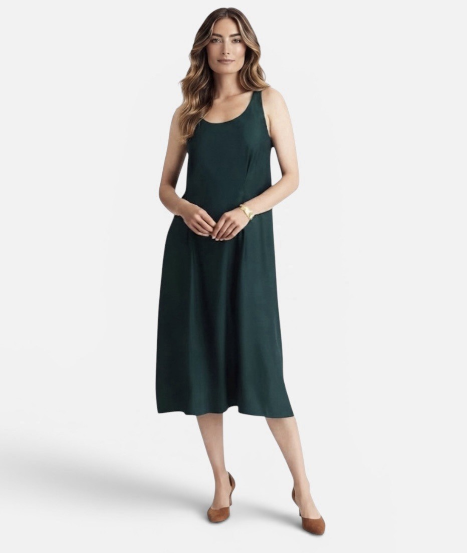 J. Jill Dark Teal Woven Sleeveless Slip Midi Dress Side Slits Classic Size Small