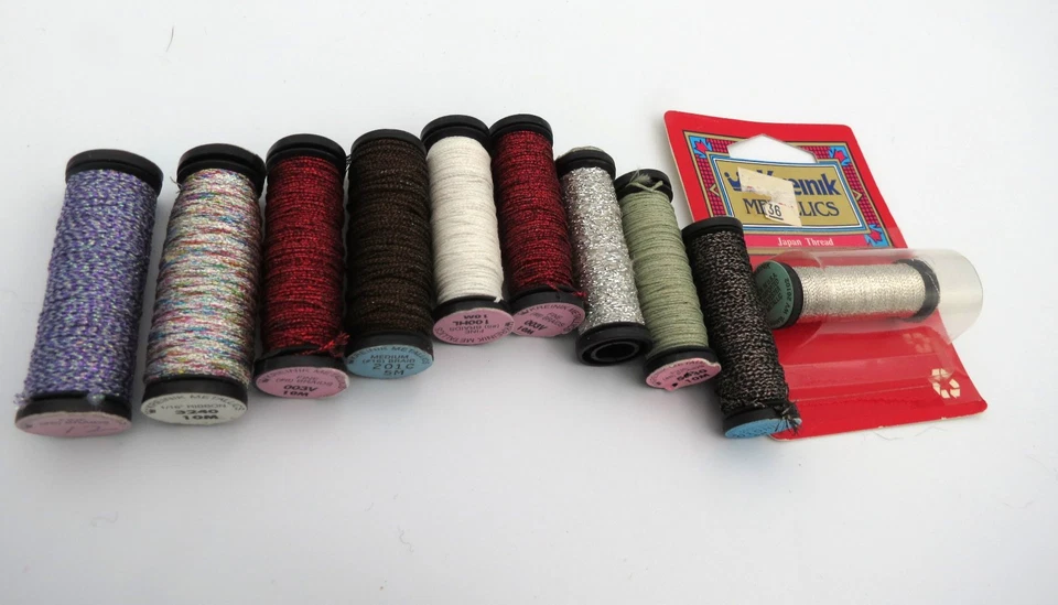 Kreinik Metallic Thread for Stitching Lot of 10 Spools 8 Braids 1 BF 1 Japan - Image 2 of 2