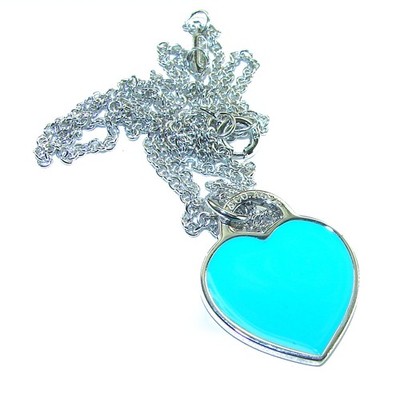 925 Sterling Silber Türkis Halskette blau Herz Anhänger Handarbeit 7,2 g