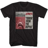 Jaws Kurzarm T-Shirt Herren Crew Neck Schwarz Baumwolle Regular Print