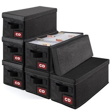 CD Storage Boxes with Lids, 6 Pack Stackable Cases Hold 210 CDs Stackable