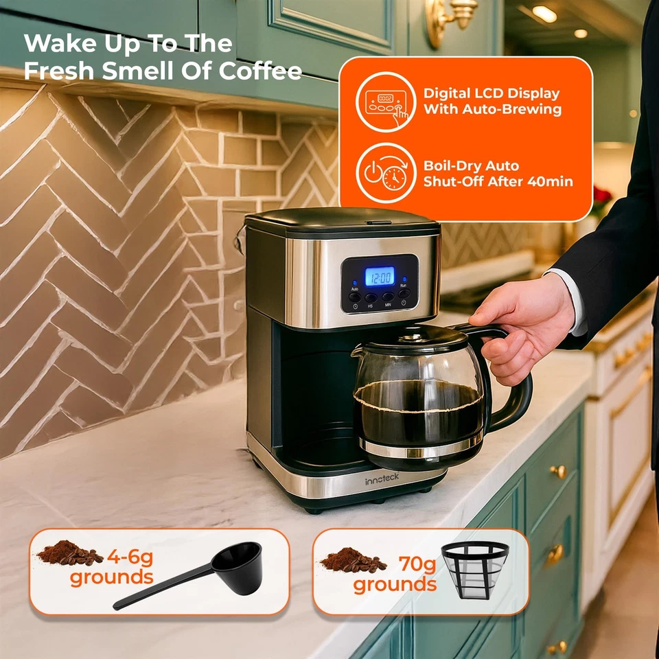 Innoteck 1.5L Drip Coffee Machine Fast Brew With glass Jug and LCD Timer 900W - Image 2 of 4