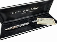 NOS rara penna a sfera BIC CRISTAL ARGENTO STERLING - anniversario - scatola e documenti