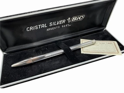NOS Rare BIC CRISTAL STERLING SILVER Ballpoint Pen- Anniversary- Box& Papers - Image 1 of 4