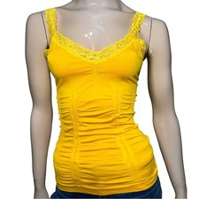 Tanco Vintage Women’s One Size Marigold Gold Yellow Stretch Lace Trim Tank Top