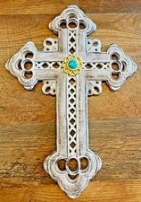 Cross White Wooden Wall Decor 13" x 9"