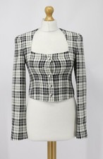 Alessandra Rich Plaid Wool Square Neck Womens Jacket Uk 6 It 38 White Rrp£1400 H