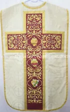 Gold Roman Fiddleback Chasuble and mass set with Three Holy Hearts Embroidery
