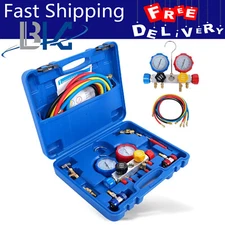 R410A R134A HVAC 4 Way Manifold Gauges, A/C R22 R404A Diagnostic with Hoses Tool