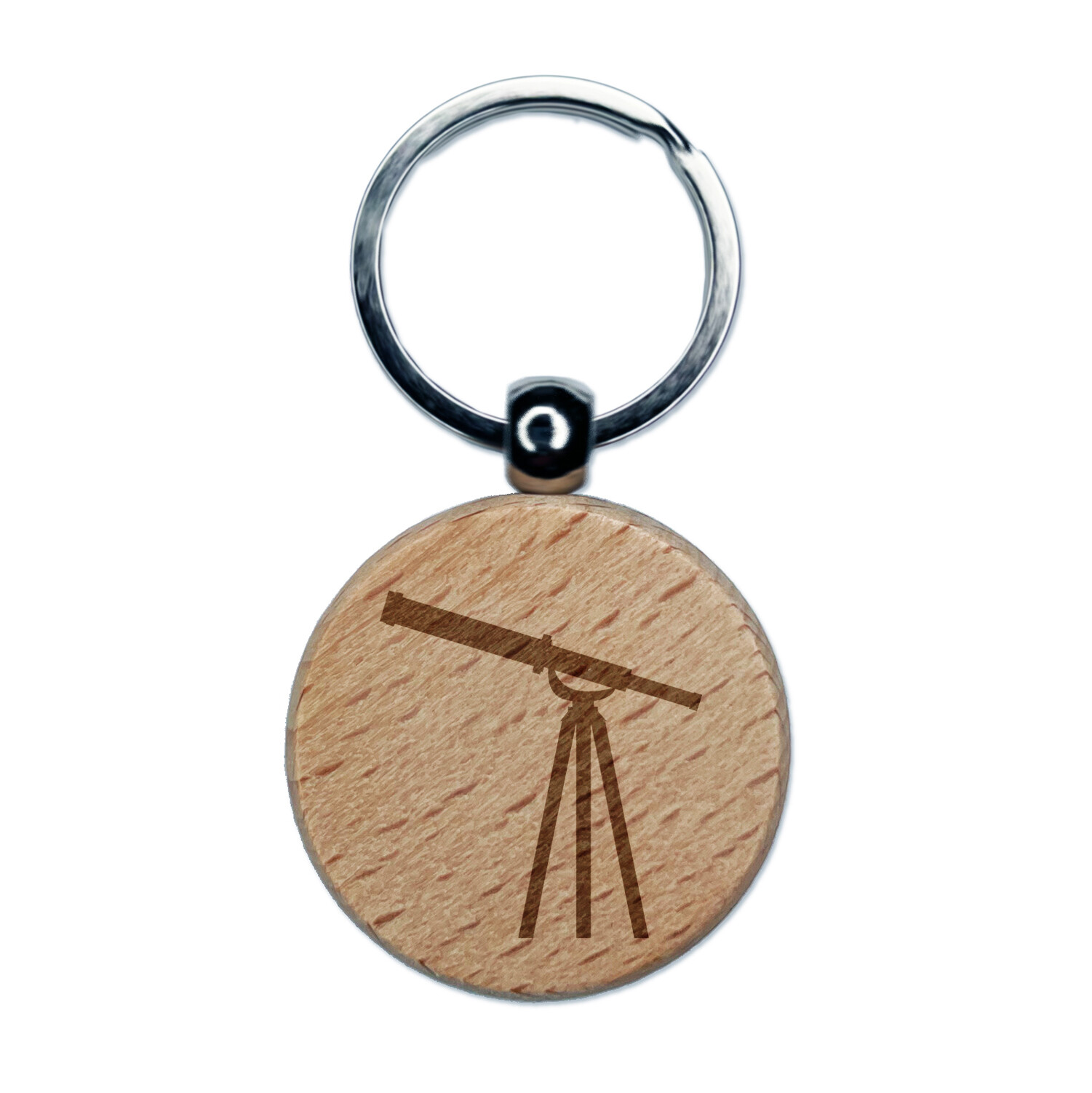 Telescope Astronomy Solid Engraved Wood Round Keychain Tag Charm