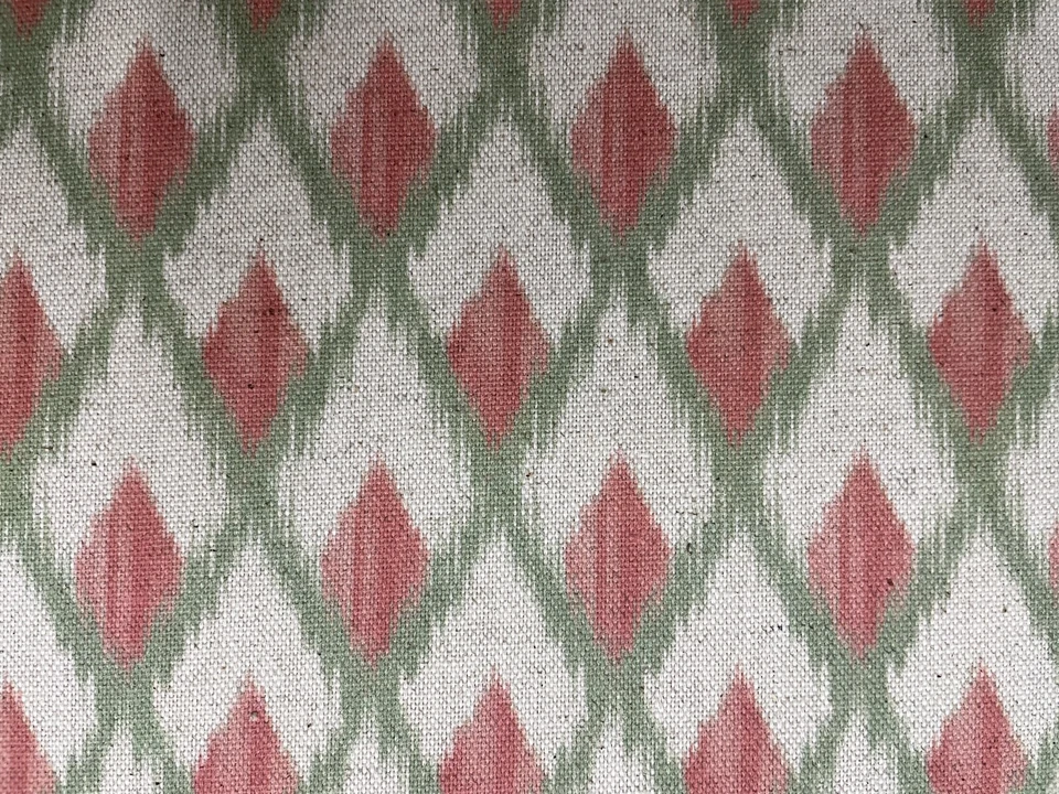 FRANK THOMAS INTERIORS Olivares Trellis Linen Green Pink Rust 280cm Width Curtain Blind Upholstery