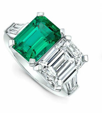 Two Stone Simulated 3.20TCW Green Emerald  White Sapphire Engagement Women Ring
