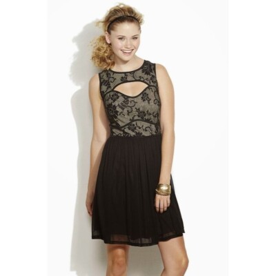 UP by Ultra Pink Black/Tan Lined Bodice Lace Cut-Out Cocktail Dress Size  Medium | eBay