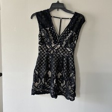 Free People Lace Sleeveless Y2K Mini Dress Black Sz 2