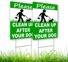 2 Pcs Clean up after Your Dog Signs - DOUBLE SIDED 8" X 12" No Dog Poop Signs fo