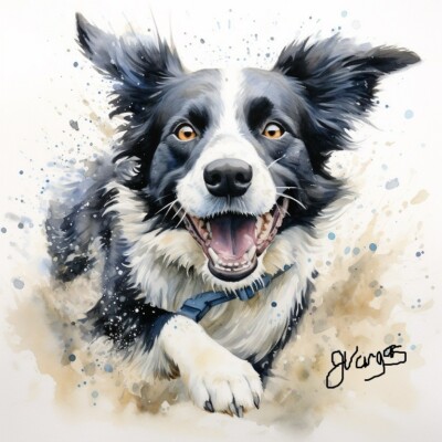 Watercolor Border Collie Painting Art Print 8x11 inch