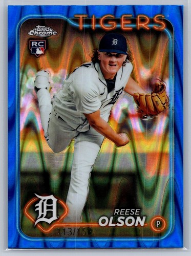 Reese Olson 2024 Topps Chrome #40 Rookie Blue Raywave /150