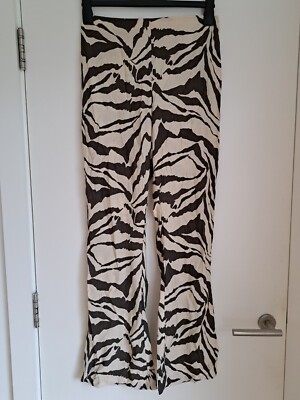 NEW H&M Flare Trousers UK 10 Beige Khaki Zebra Print Trousers BNWT