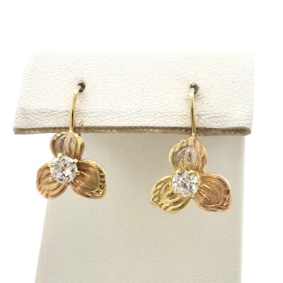 Massive 14k dreifarbige Gold Kleeblatt Kleeblatt Blume April Geburtsstein Ohrhänger neu