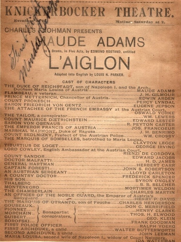 *PETER PAN: ACTRESS MAUDE ADAMS RARE 1901 L'AIGLON PROGRAM + PHOTO*