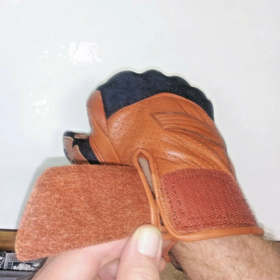 Luvas de couro para motocicleta Indie Ridge - Denim/Camelo - Unissex Extra Grande/ Extra Grande  - Imagem 4 de 4