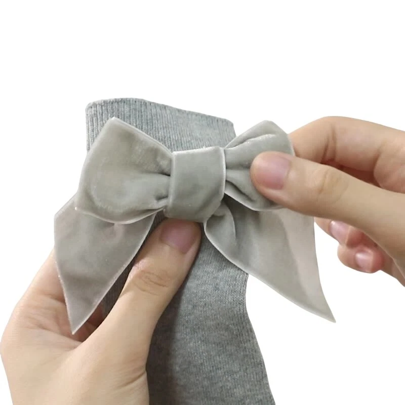 Pack de 2 Calcetines Bebé Niñas Hasta la Rodilla Calcetín Largo Algodón Lazo Grande Estilo Español Niños Foto 4 de 4