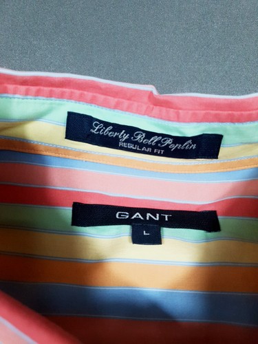 Gant Shirt Mens Large L Rainbow Striped Button Down Long Sleeve Logo Pocket XL - Picture 3 of 9