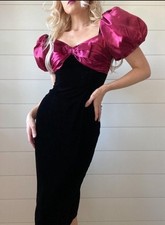 Vintage Scott McClintock Puff Sleeve Bow Velvet Dress Size 10