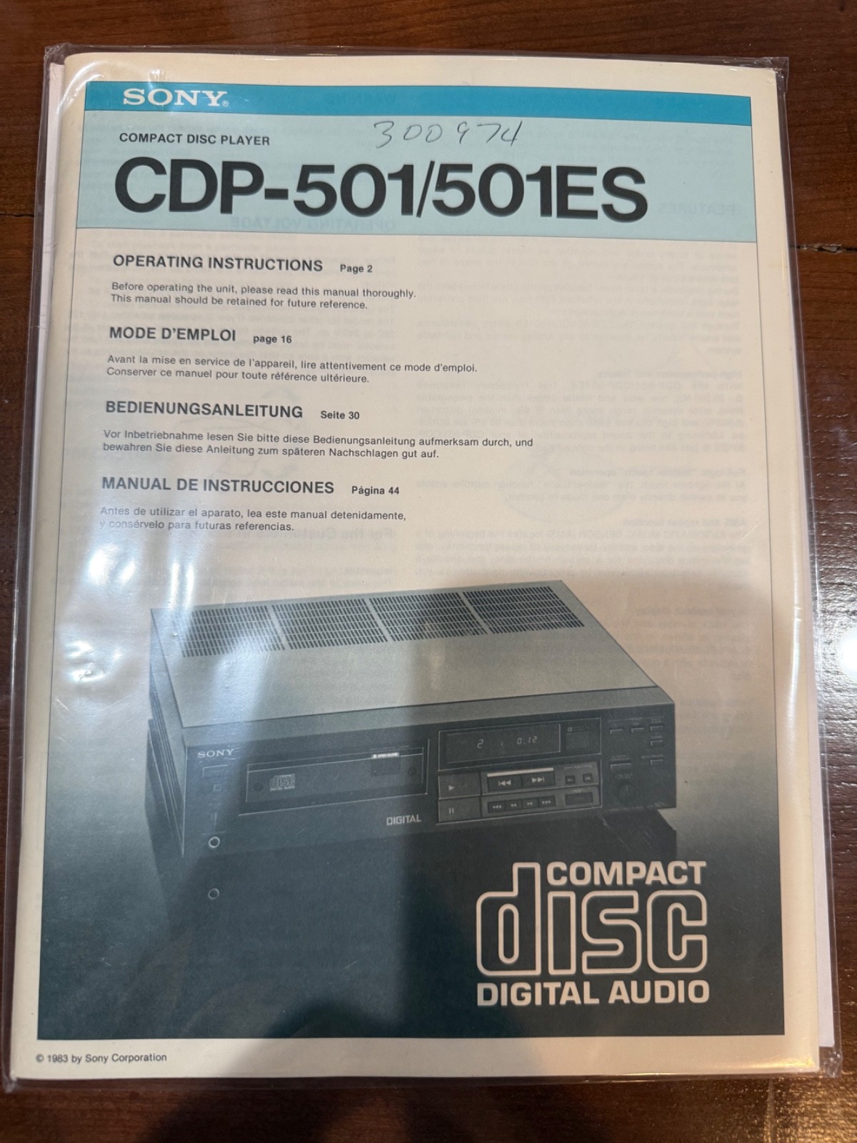 SONY CDP-501, 501ES, 111, 400, and 610ES OWNER'S MANUAL & ARTICLES